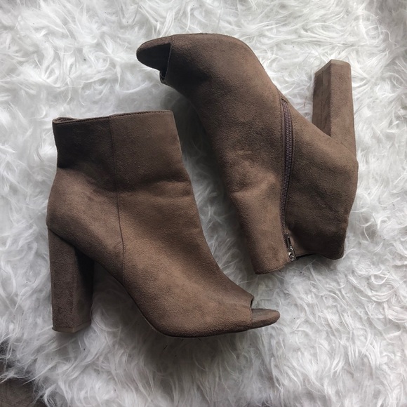 SUEDE PEEP TOE BOOTIES - Picture 1 of 5